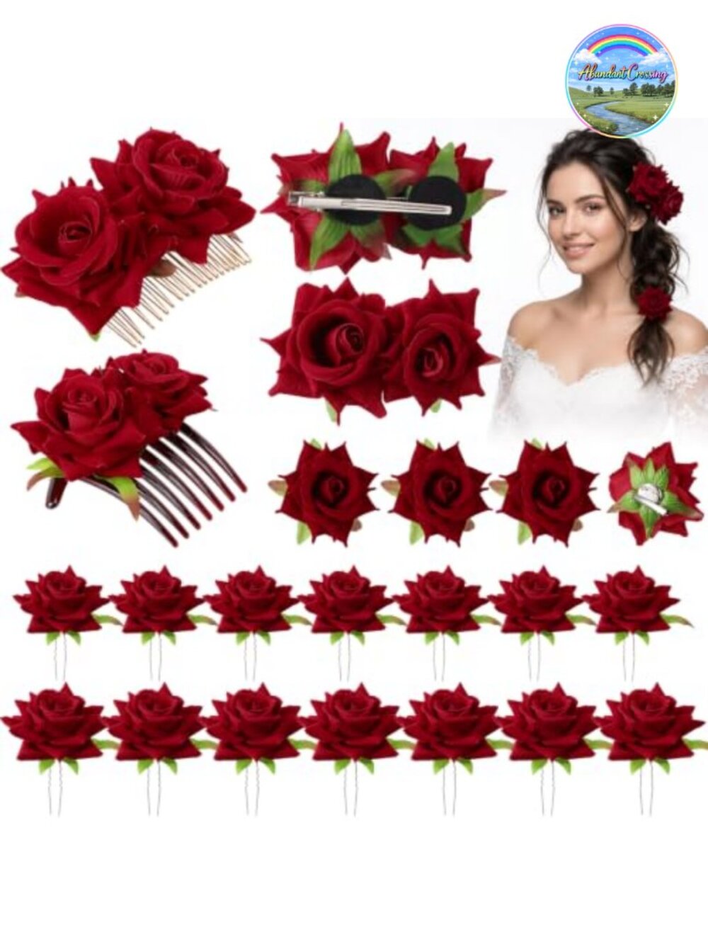 WILLBOND Rose Hair Accessories Set Metal Fabric Clips Brooches